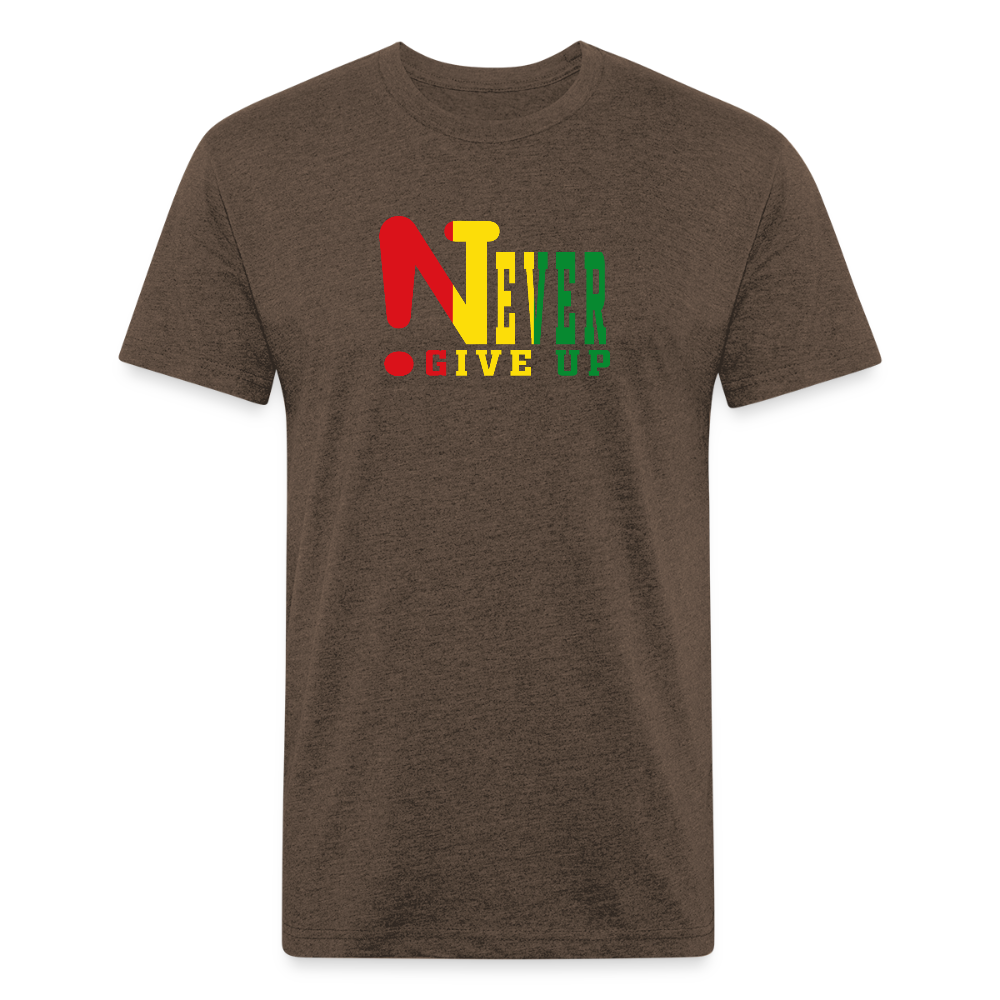 Rasta !Never Give Up Fitted Cotton/Poly T-Shirt - heather espresso