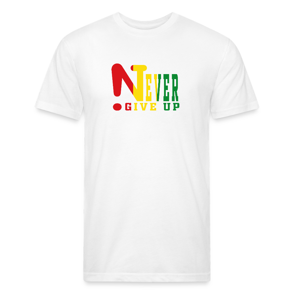 Rasta !Never Give Up Fitted Cotton/Poly T-Shirt - white