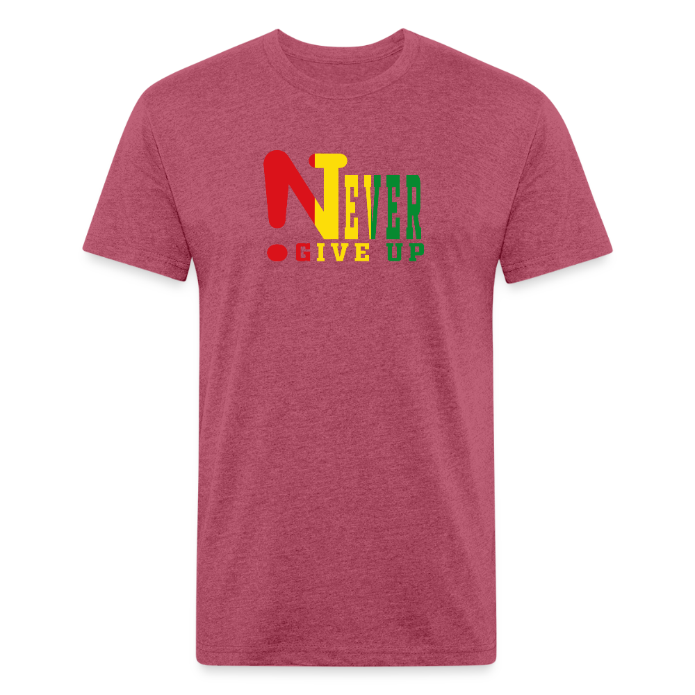Rasta !Never Give Up Fitted Cotton/Poly T-Shirt - heather burgundy