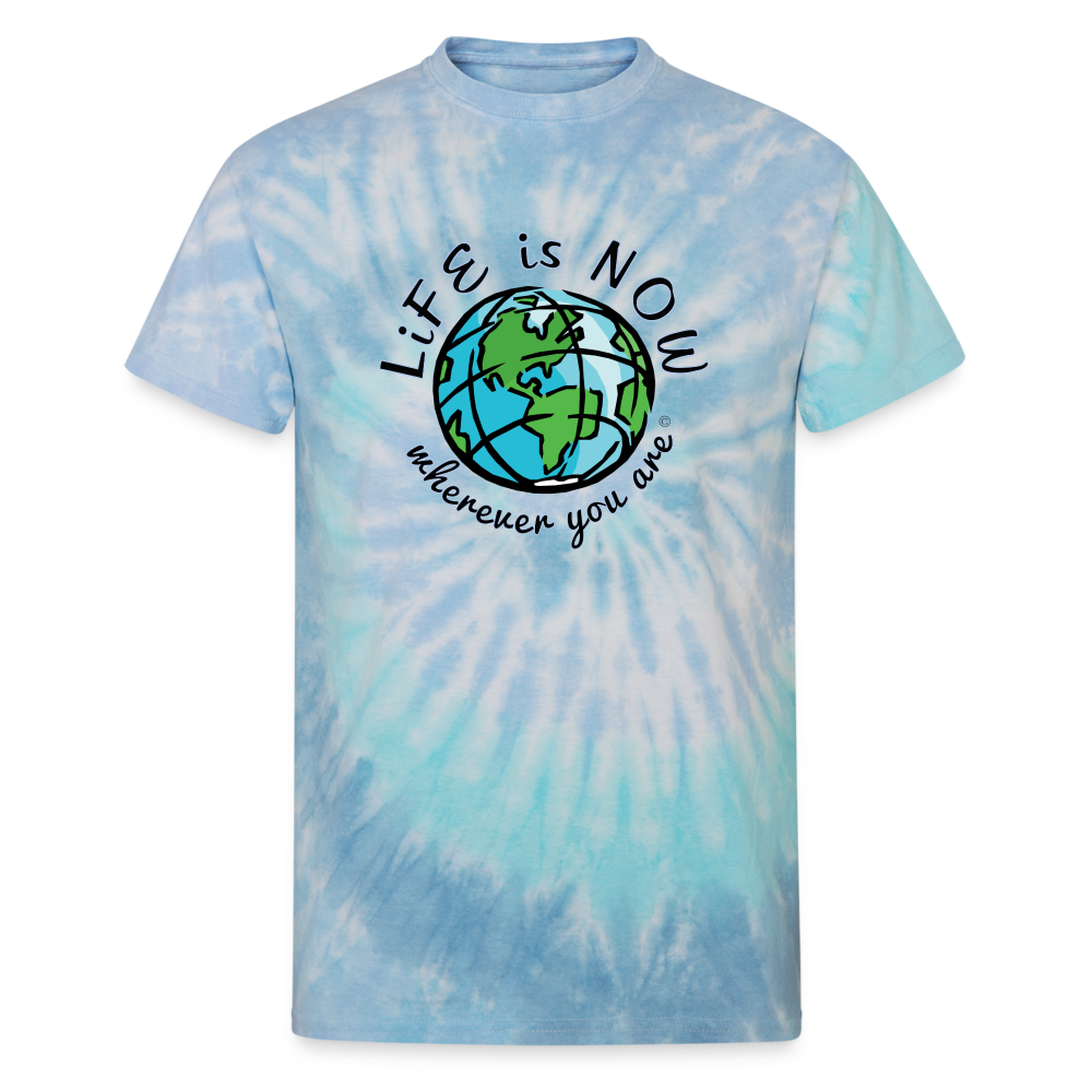 Globe Wherever You Are Unisex Tie Dye T-Shirt - blue lagoon