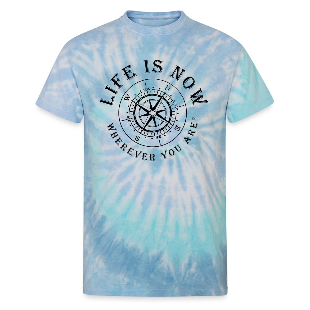 Wherever You Are Compass Unisex Tie Dye T-Shirt - blue lagoon