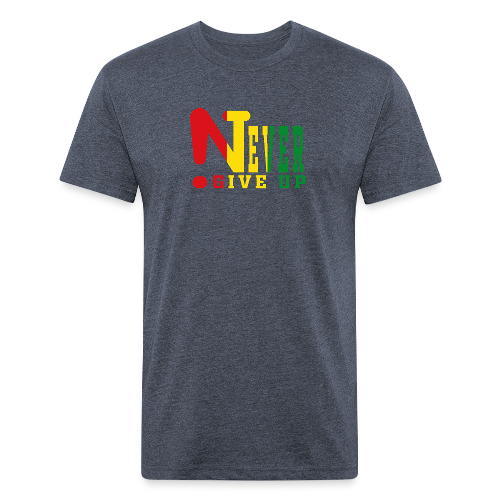 Rasta !Never Give Up Fitted Cotton/Poly T-Shirt - heather navy