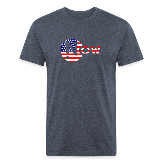 !Now US Flag Cut Out Fitted Cotton/Poly T-Shirt - heather navy