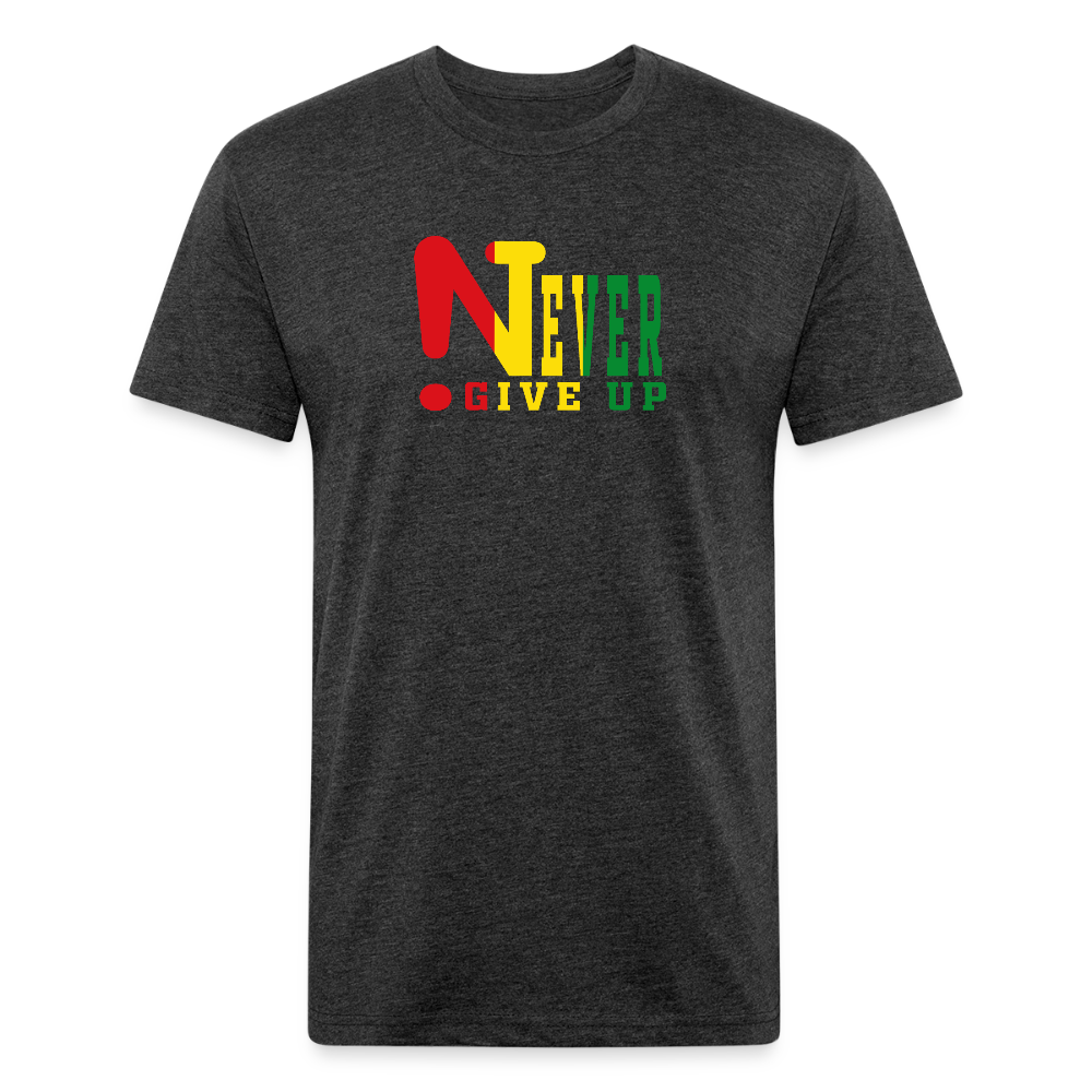 Rasta !Never Give Up Fitted Cotton/Poly T-Shirt - heather black