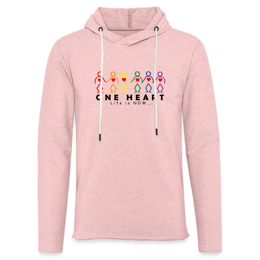 One Heart Unisex Lightweight Terry Hoodie - cream heather pink