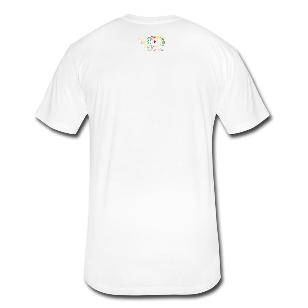 Rasta !Never Give Up Fitted Cotton/Poly T-Shirt - white