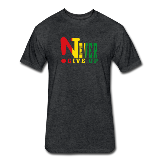 Rasta !Never Give Up Fitted Cotton/Poly T-Shirt - heather black