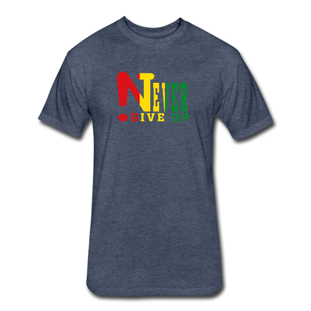 Rasta !Never Give Up Fitted Cotton/Poly T-Shirt - heather navy