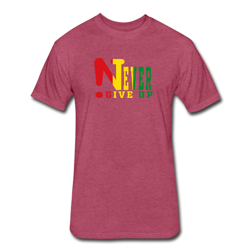 Rasta !Never Give Up Fitted Cotton/Poly T-Shirt - heather burgundy