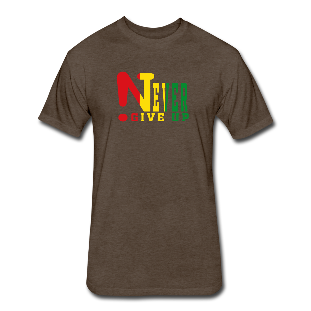Rasta !Never Give Up Fitted Cotton/Poly T-Shirt - heather espresso
