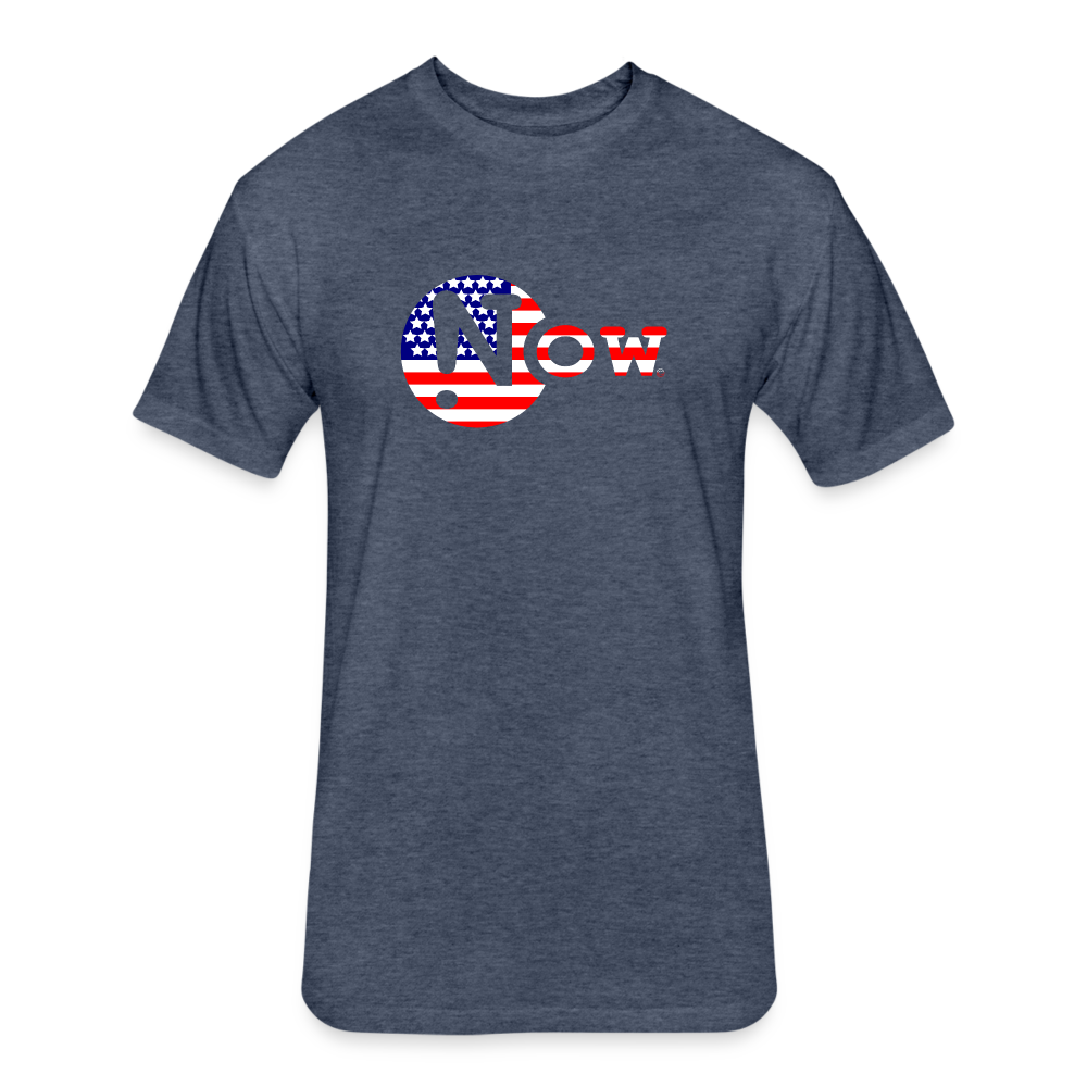 !Now US Flag Cut Out Fitted Cotton/Poly T-Shirt - heather navy