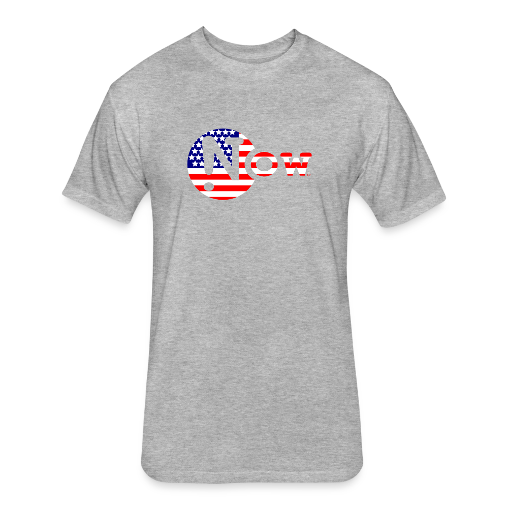 !Now US Flag Cut Out Fitted Cotton/Poly T-Shirt - heather gray